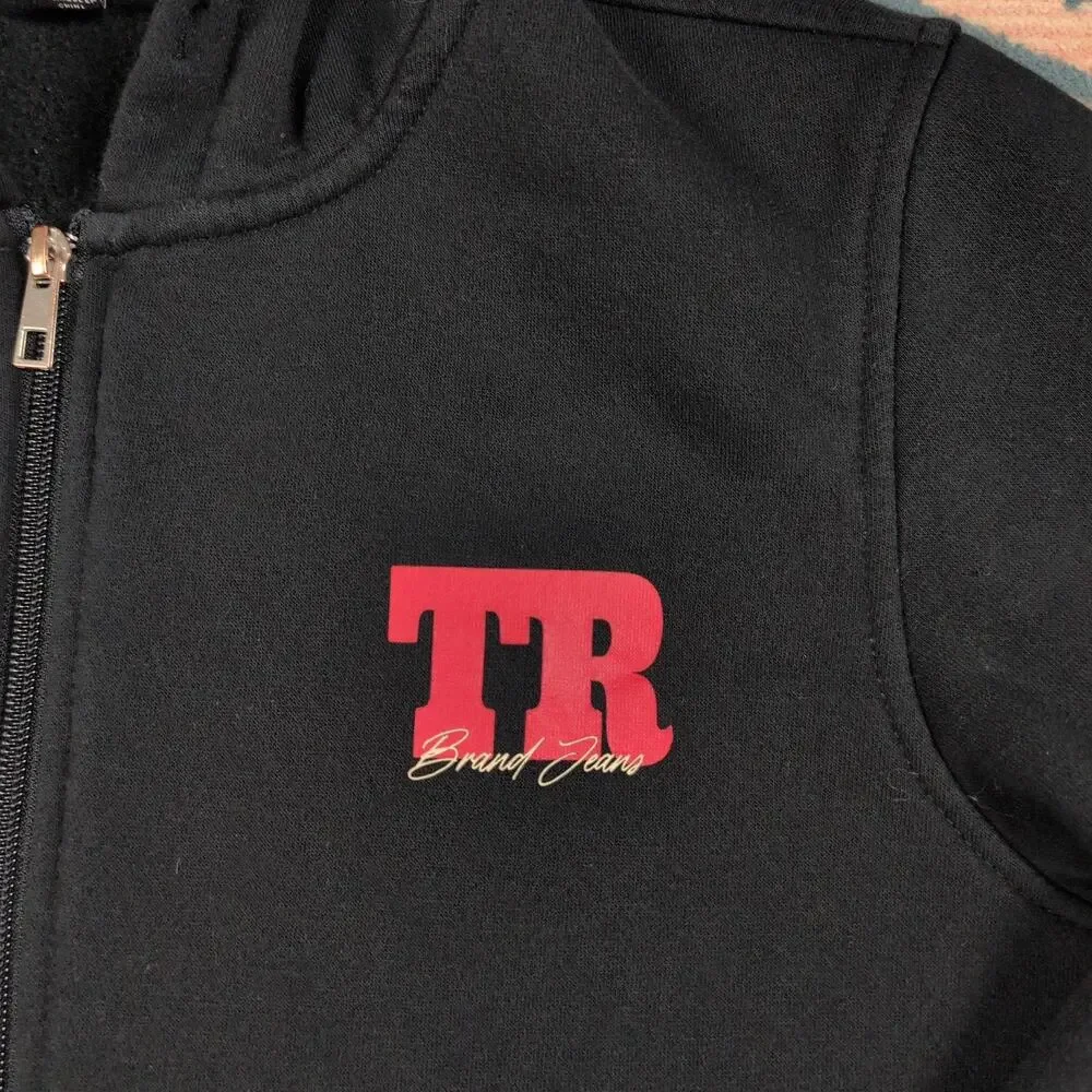 True Religion Hoodie Mens L Black Full Zip Fleece Buddha Graphic Sweatshirt